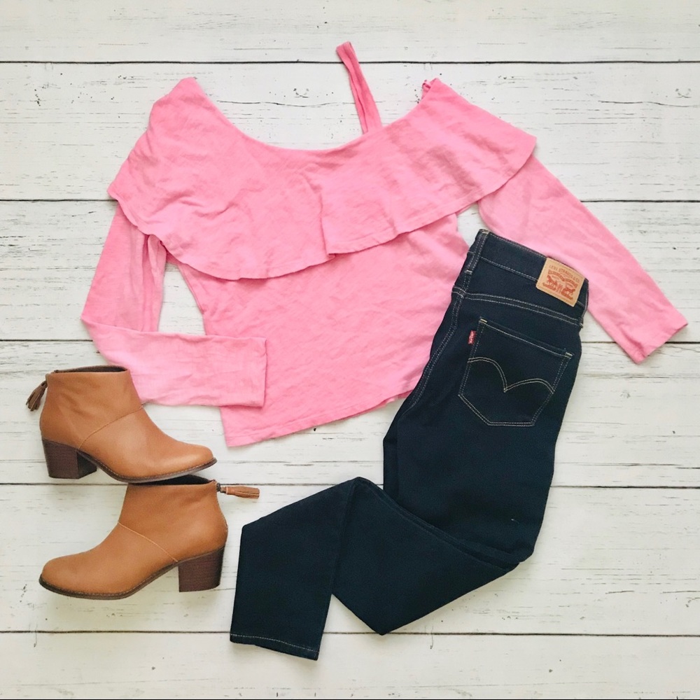 ANTHROPOLOGIE Postmark Cold Shoulder Ruffle Top